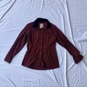 Red Flannel with Black  Suede Collar